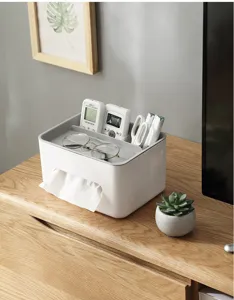 Nahaufnahme einer multifunktionalen Schreibtisch-Aufbewahrungsbox mit Spender.