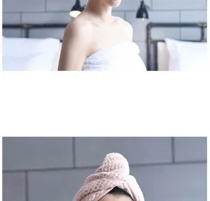 Soft coral fleece dry hair cap and bath towel set, thick absorbent hair wrap for women.