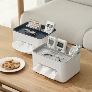 Multifunktionale Taschentuchbox Desktop Aufbewahrungsorganisator Mit Fernbedienungshalter PP Dispenser Für Wohnzimmer Büro