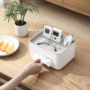 Multifunktionale Taschentuchbox Desktop Organizer mit Fernbedienungsfach für Zuhause.