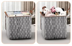 Large capacity striped fabric storage basket for clothes quilts and toys home organizer