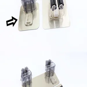 Stainless steel mop and broom holder wall mount, self-adhesive heavy-duty gripper clip.
