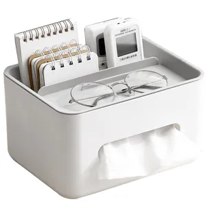 Multifunktionaler Desktop Tissue Box Organizer mit praktischen Fächern für Büro und Heim.