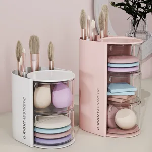 Desktop Cosmetic Storage Box Plastic Rotating Multi-Layer Makeup Organizer With Drawer For Vanity Bathroom Dresser