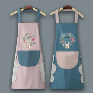 Waterproof kitchen apron with hand towels, cute rabbit print, ideal for cooking and couples.