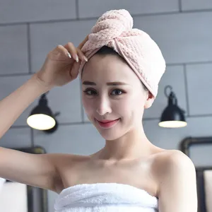 Women coral fleece quick drying hair cap thick hair drying towel pink main view photo
