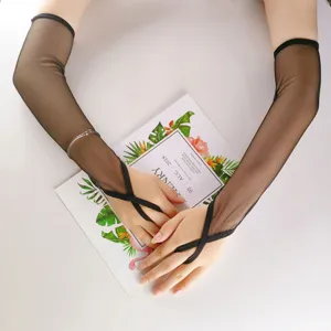 Long black fishnet gloves sexy hollow out fingerless gloves for women party club wear