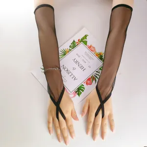 Black mesh long gloves elegant fishnet fingerless gloves for women evening party