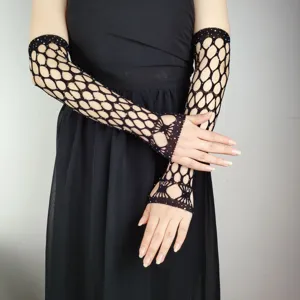 Black mesh rhinestone fingerless gloves long fashion rave party festival costume accessories