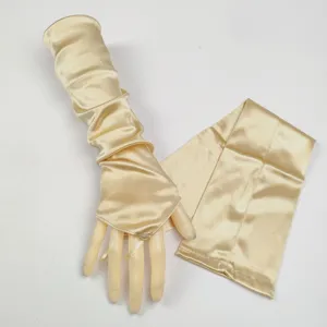 Satin fingerless long gloves for women, elegant evening party stage performance accessories.