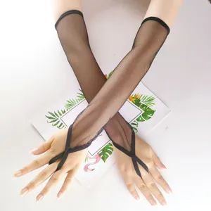 Halloween Cosplay Fishnet Long Gloves Sexy Stretch Black White Fingerless Performance Gloves Party Costume Accessories