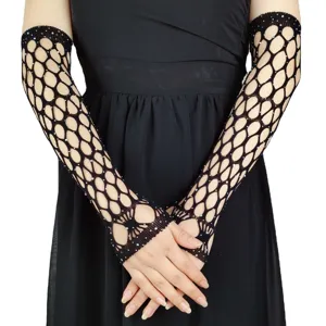 Women Long Mesh Fingerless Gloves Punk Streetwear Rhinestone Rave Party Costume Fashion Accessories