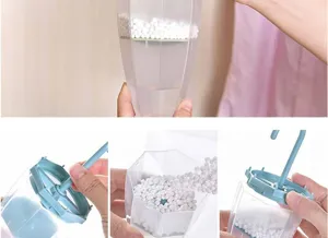 Scatola deumidificatore per armadio a ombrello sospesa vista di dettaglio con perle assorbiumidità