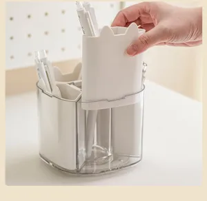 Rotating desktop storage box multi-functional pen holder makeup brush plastic organizer