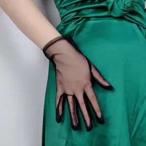 Black sheer mesh bridal gloves, elegant short sheer gloves for wedding, party and photography.