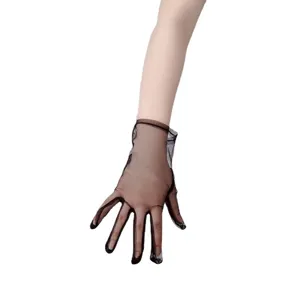 Sheer black mesh short gloves, elegant wrist gloves for party, wedding and fashion.