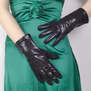 Faux Suede Snake Pattern Touchscreen Gloves Women Winter Warm Fleece Lined Windproof Driving Cycling Gloves
