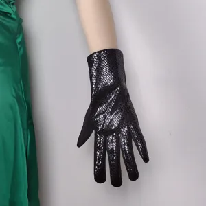Women fashion snake pattern faux suede windproof touch screen gloves for autumn and winter warmth.