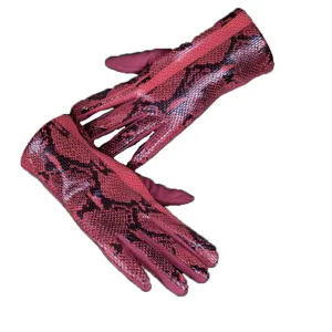 Women fashion snake pattern faux suede windproof driving gloves winter warm touchscreen gloves