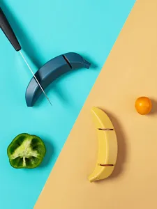 Creative banana shaped knife sharpener, double stage fast sharpening tool for home kitchen.