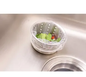 Kitchen sink strainer mesh bag with stainless steel basket detail showing garbage filtration.