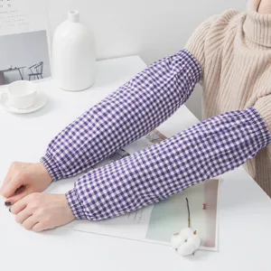 Thickened long cotton checkered oversleeves, anti-fouling household arm covers for daily housework.