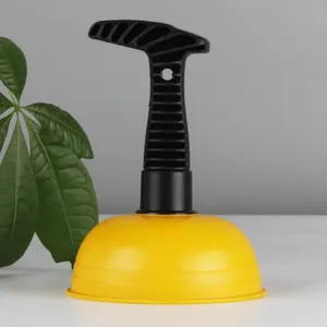 Mini sink and drain plunger for kitchen, compact handle with yellow suction cup for cleaning.