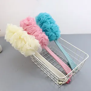 Long Handle Bath Sponge Brush Soft Mesh Body Scrubber Exfoliating Shower Brush With Hanging Rope For Bathroom