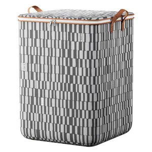 Large Capacity Non-Woven Fabric Quilt Storage Bag Foldable Clothing Organizer Gray Striped Moving Container For Home