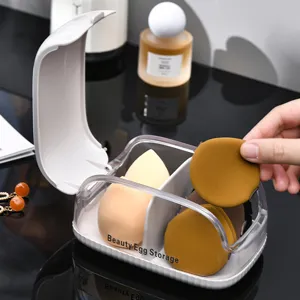 Support Transparent pour Éponge de Maquillage Boîte de Rangement Anti-poussière pour Houppette Organisateur de Maquillage Portable avec Couvercle Contenant de Bureau