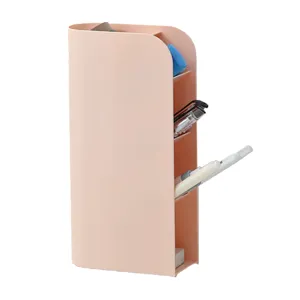 Japanese style desktop plastic pen holder, minimalist vertical slanted organizer for stationery.