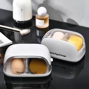 Boite de Rangement Transparente pour eponge de Maquillage Anti-poussiere avec Couvercle