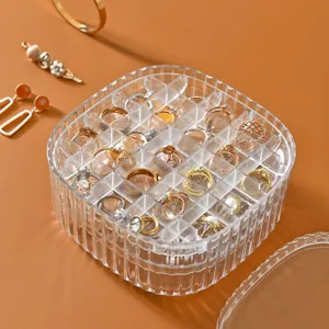 Clear plastic jewelry organizer multi-layer storage box with lid for rings earrings