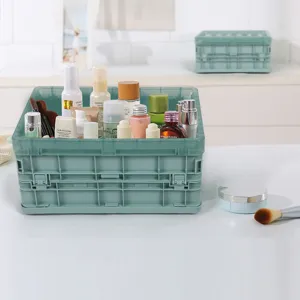 Desktop folding cosmetic storage box plastic container for makeup, toys and clothes.