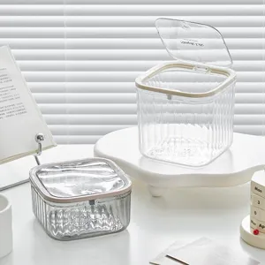 Transparent Plastic Press-Type Desktop Trash Can With Lid Mini Garbage Bin For Kitchen Office Home Storage
