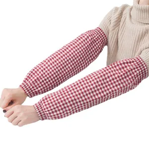 Red and white checkered long oversleeves, elastic cuffs, perfect for home housework protection.