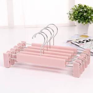 Pink plastic pants hangers with adjustable clips multi-functional skirt clips home storage rack