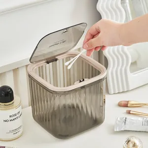 Desktop plastic small trash can with press lid, cute storage bin for office and home use.