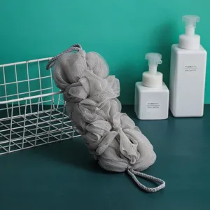 Éponge de Bain Longue de Couleurunie Pouf en Maille Exfoliant Laveur Corporel Avec Corde Suspendue PE Accessoires de Douche