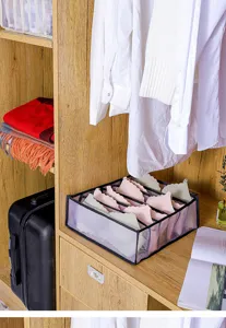Foldable mesh underwear storage box, multi-grid closet organizer for bras, socks, and panties.