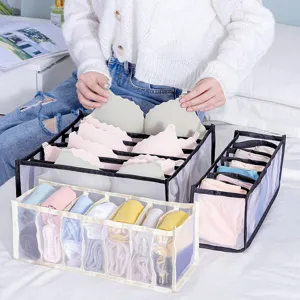 Foldable mesh underwear storage box multi-grid bra and socks organizer for closet home.