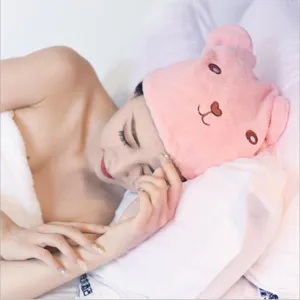 Cartoon Bear Hair Drying Cap Thickened Absorbent Quick Dry Towel Wrap Soft Coral Fleece Bath Cap For Adults