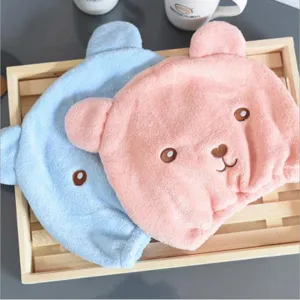 Cartoon bear dry hair cap, thickened absorbent quick-drying head towel, soft shower cap for adults.