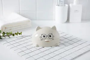 Large covered cartoon soap dish detail, plastic draining soap holder in nordic style for bathroom.