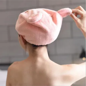 Pink cartoon bear dry hair cap absorbent quick drying shower towel for women daily use
