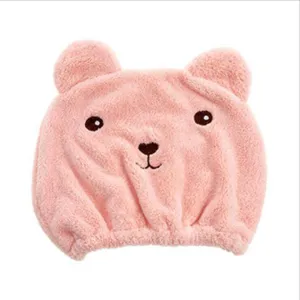 Cute cartoon bear dry hair cap, super absorbent quick drying towel wrap for women and adults.