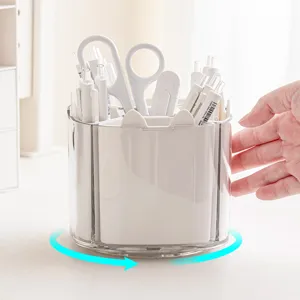 Clear rotating desktop organizer pen holder multi-functional plastic makeup brush storage box