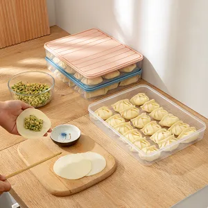 Square refrigerator food storage box with lid, stackable kitchen fresh container for dumplings.