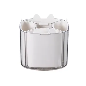 Rotating desktop organizer pen holder multi-grid clear plastic cosmetic brush storage box