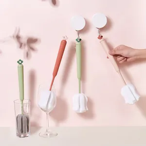 Langer Griff Karotte Schwamm Flasche Tasse Reinigungsbürste mit Haken für Küche neu